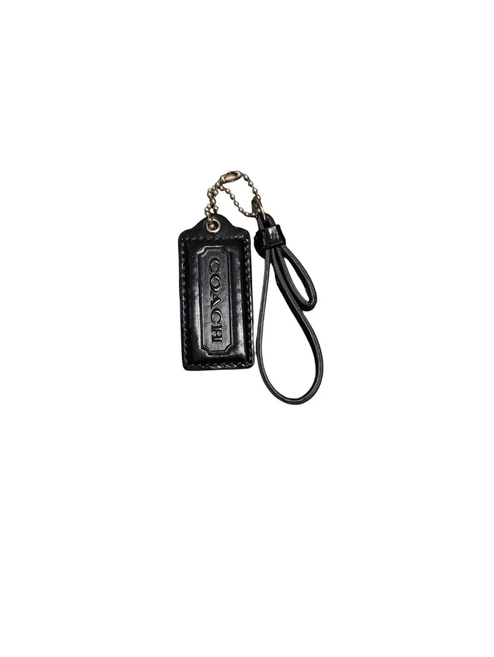 Coach Hangtag Black Leather W/ Chrome HW Like New 2.25" X 1" Aprox